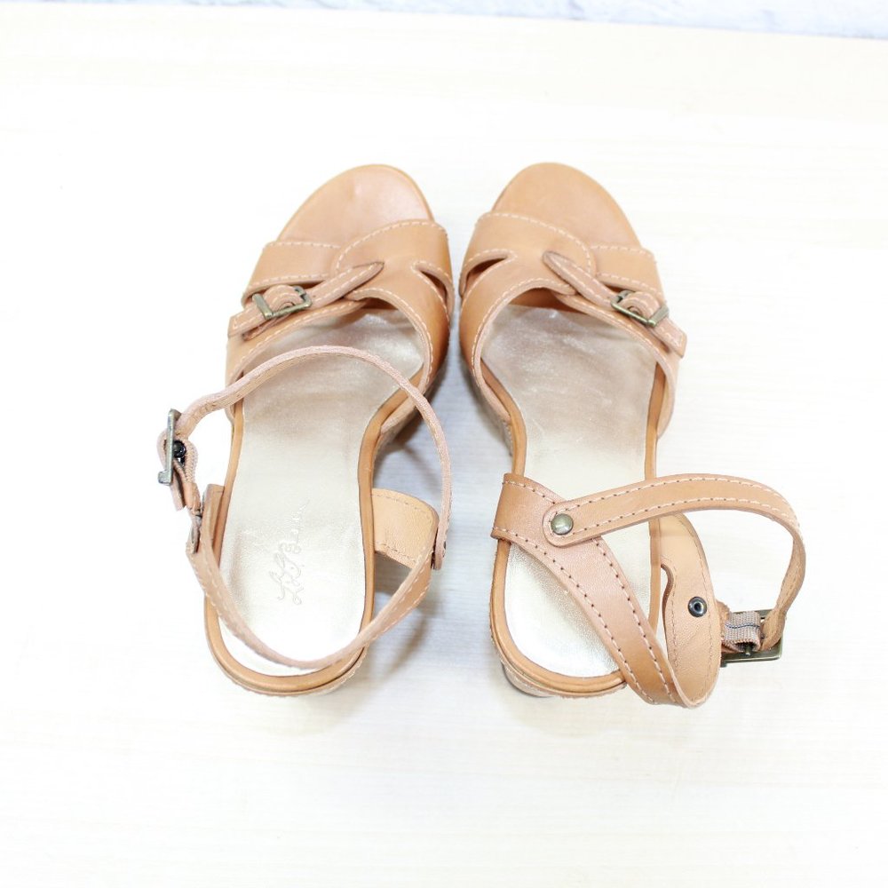 LL BEAN Brown Leather Cork Platform Wedge Ankle Strap Sandals Size 7 M - Picture 6 of 9